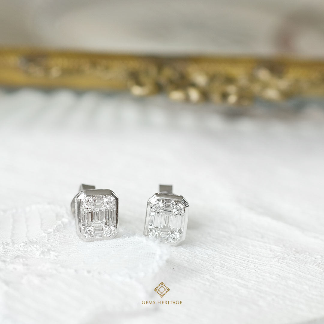 Emerald cut diamond earrings with frame  (erwg136)