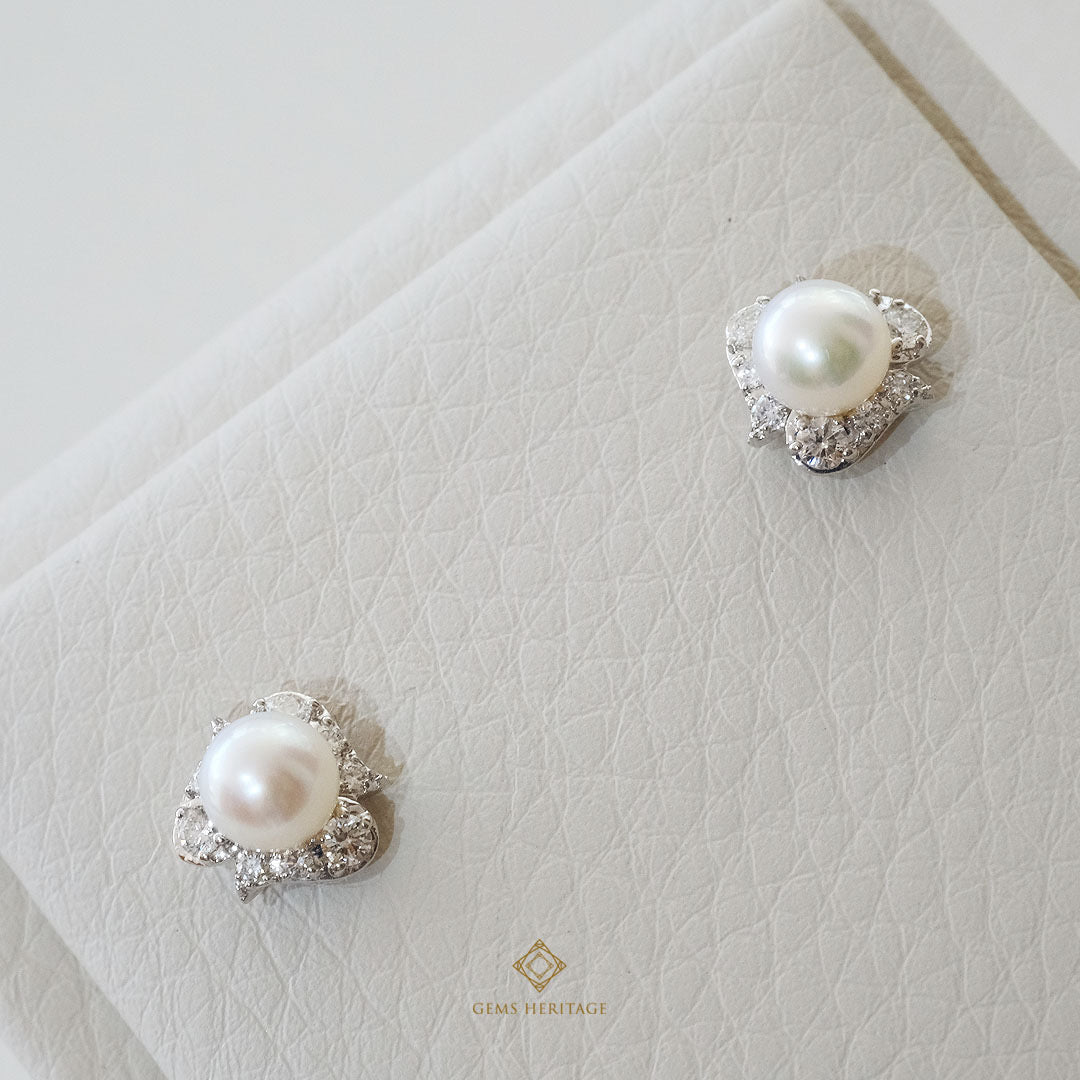 Sweet flower pearl and diamond earring(erwg271)