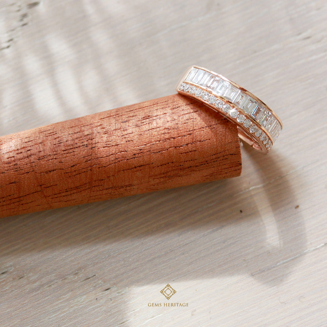 Two lines baguette and round diamond ring