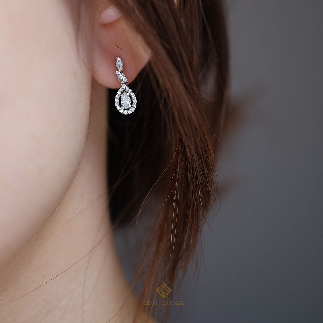 Leaves and pear diamond earring (erwg281)