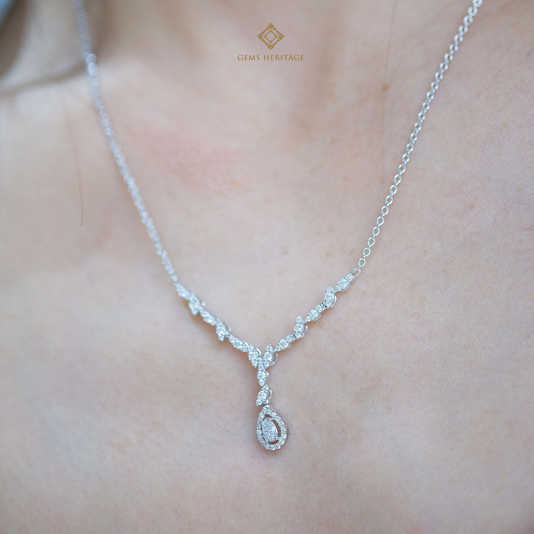 Leaves and pear diamond necklace (nlwg55)