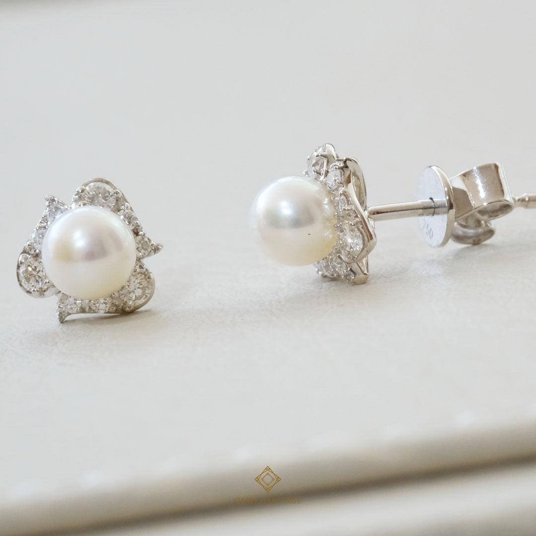 Sweet flower pearl and diamond earring(erwg271)