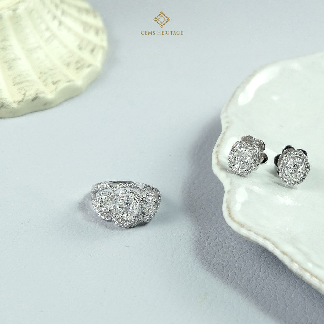Oval illusion diamond earrings with halo (ERWG104)