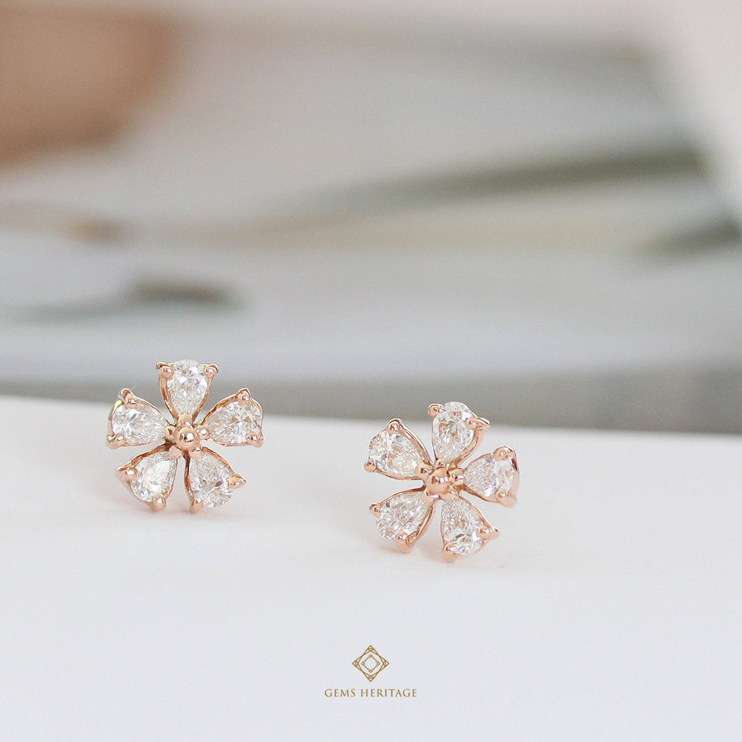 Sweet flower pear diamond earrings