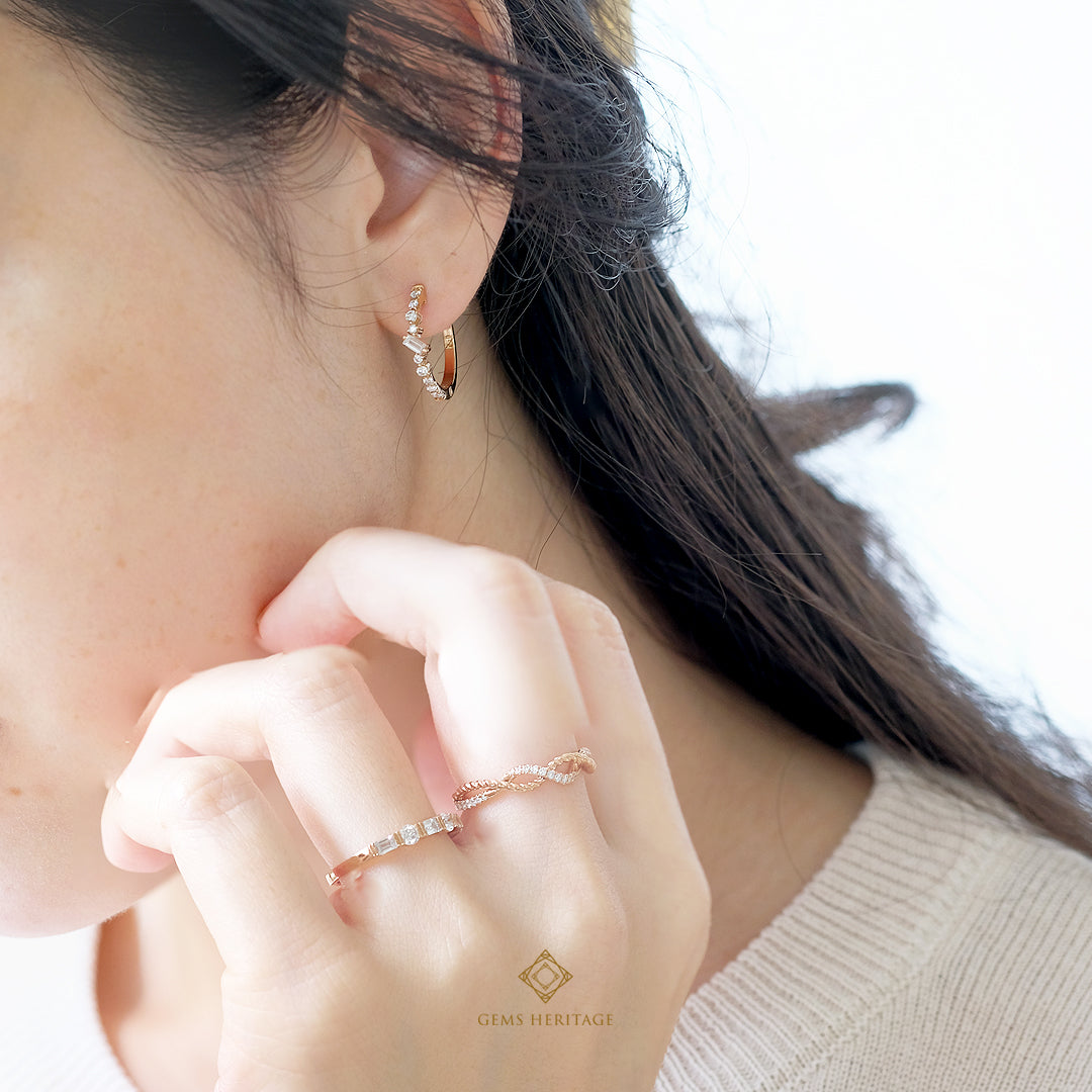 Baguette asymmetry diamond earrings (erpg201)