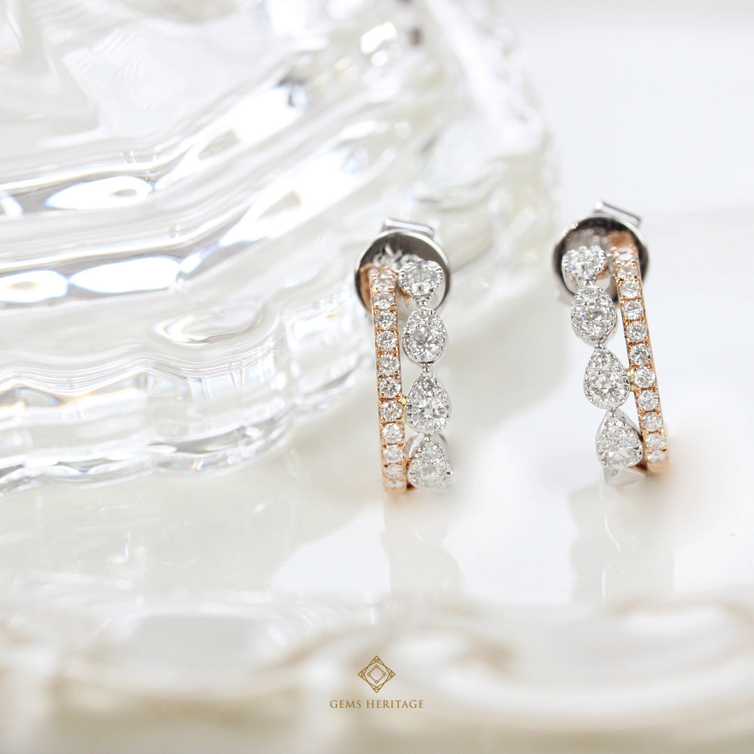 Two-tone round and pear shape diamond earrings (erpw250)