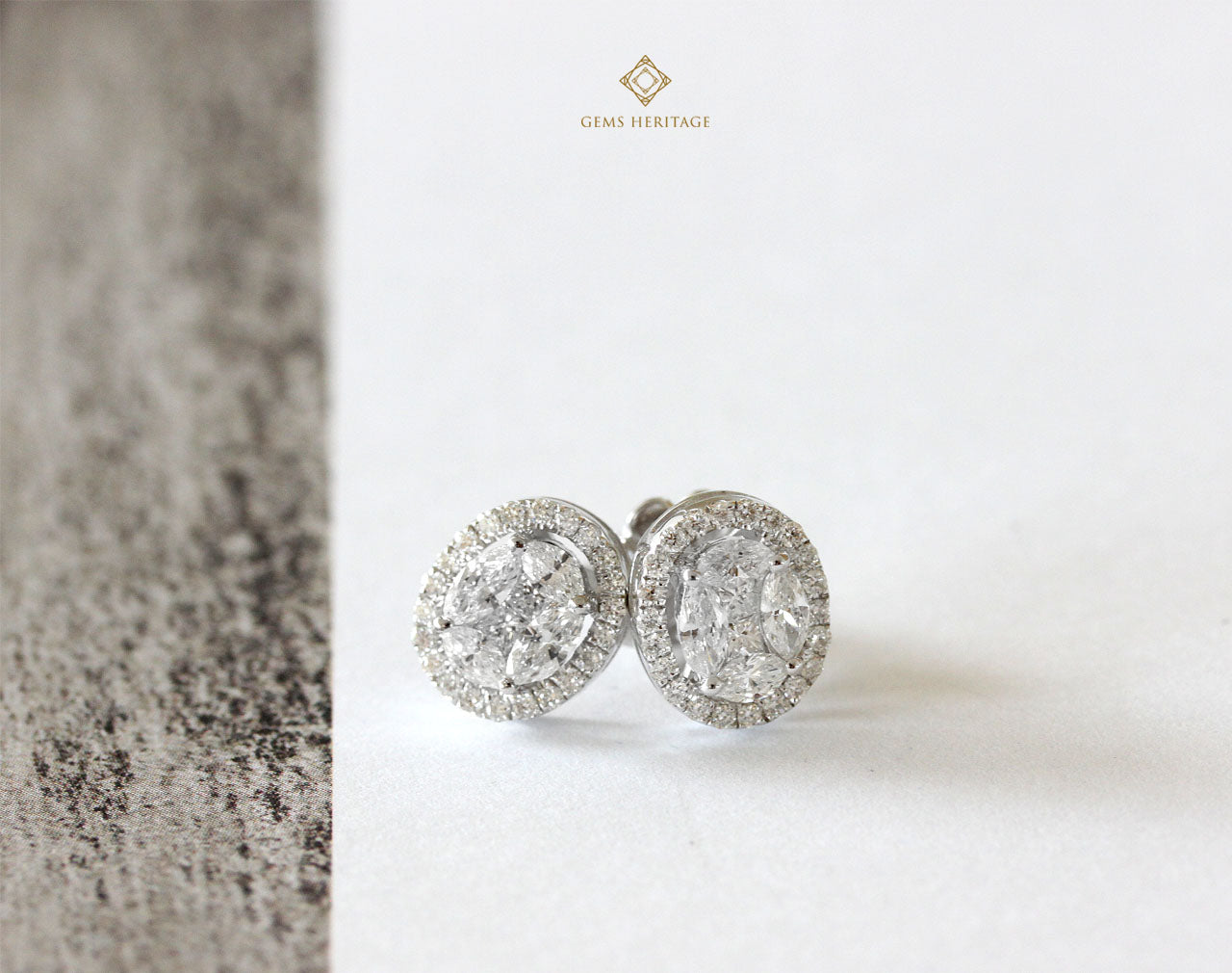 Oval illusion diamond earrings with halo (ERWG104)