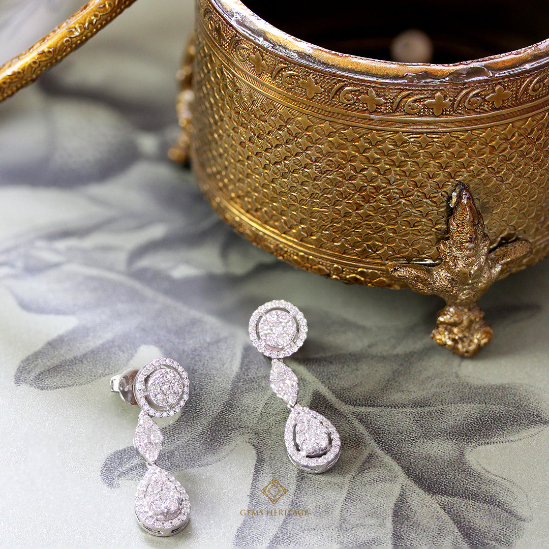 Sweet round and pear illusion setting diamond earrings