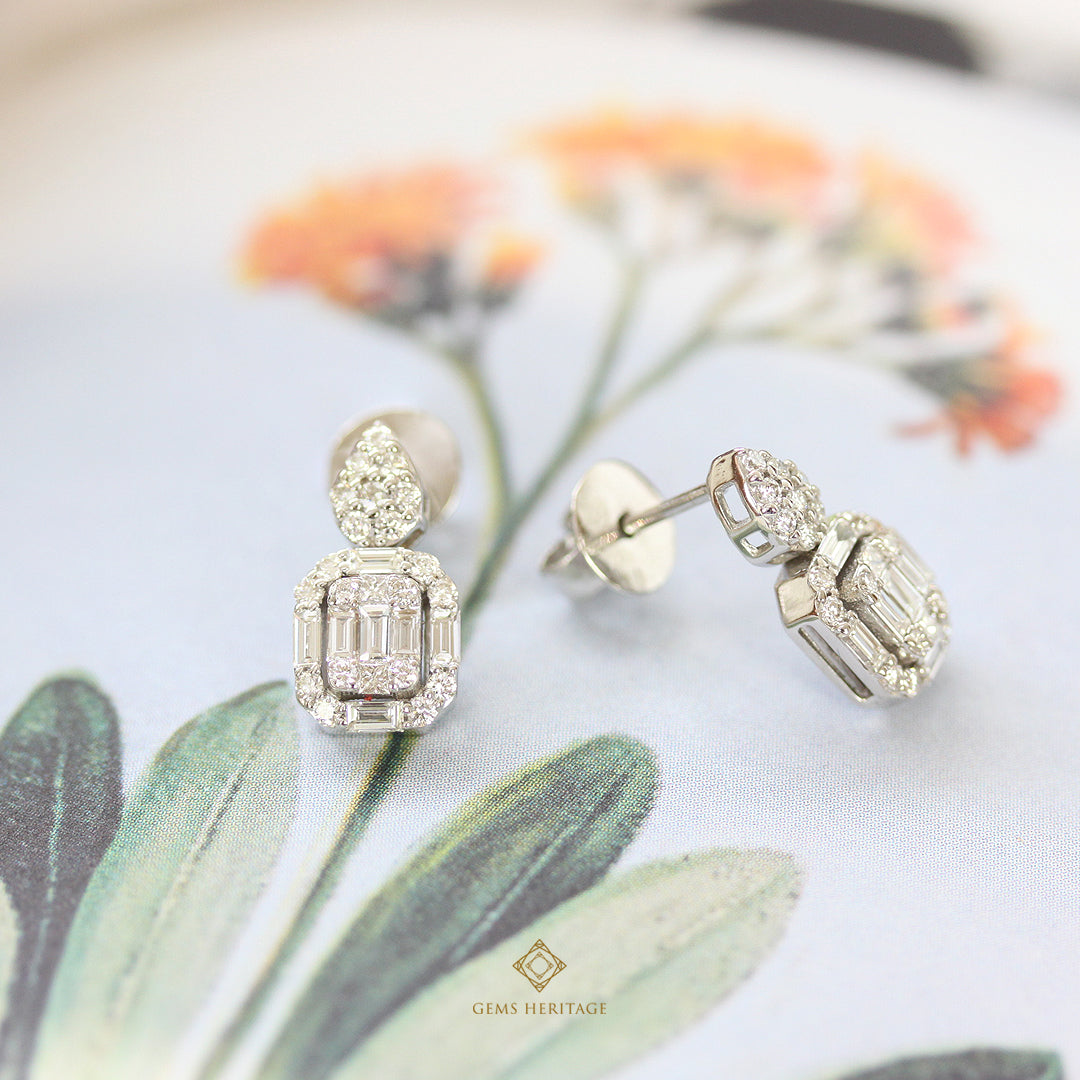 Pear and emerald cut diamond earrings (erwg195)
