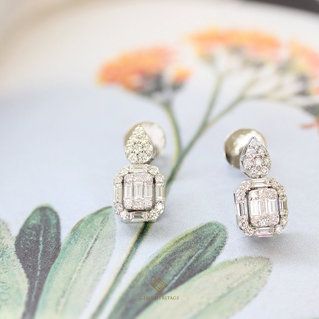 Pear and emerald cut diamond earrings (erwg195)