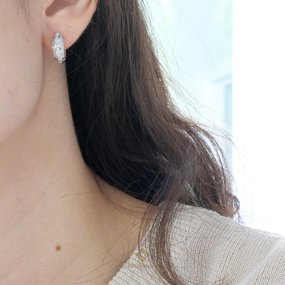 Three line diamond hoop earrings  (erwg209)