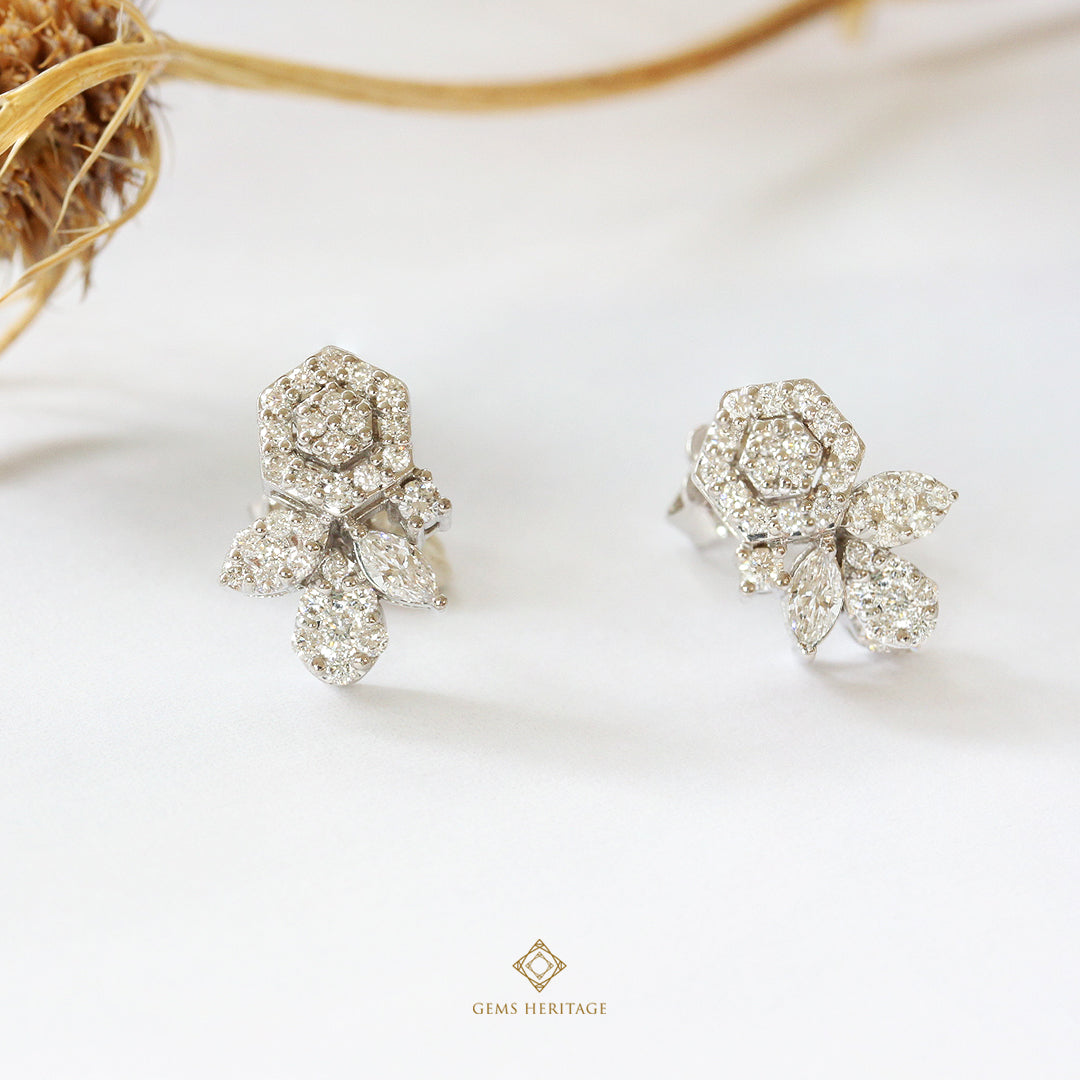 Flower halo diamond stud earrings (erwg213)