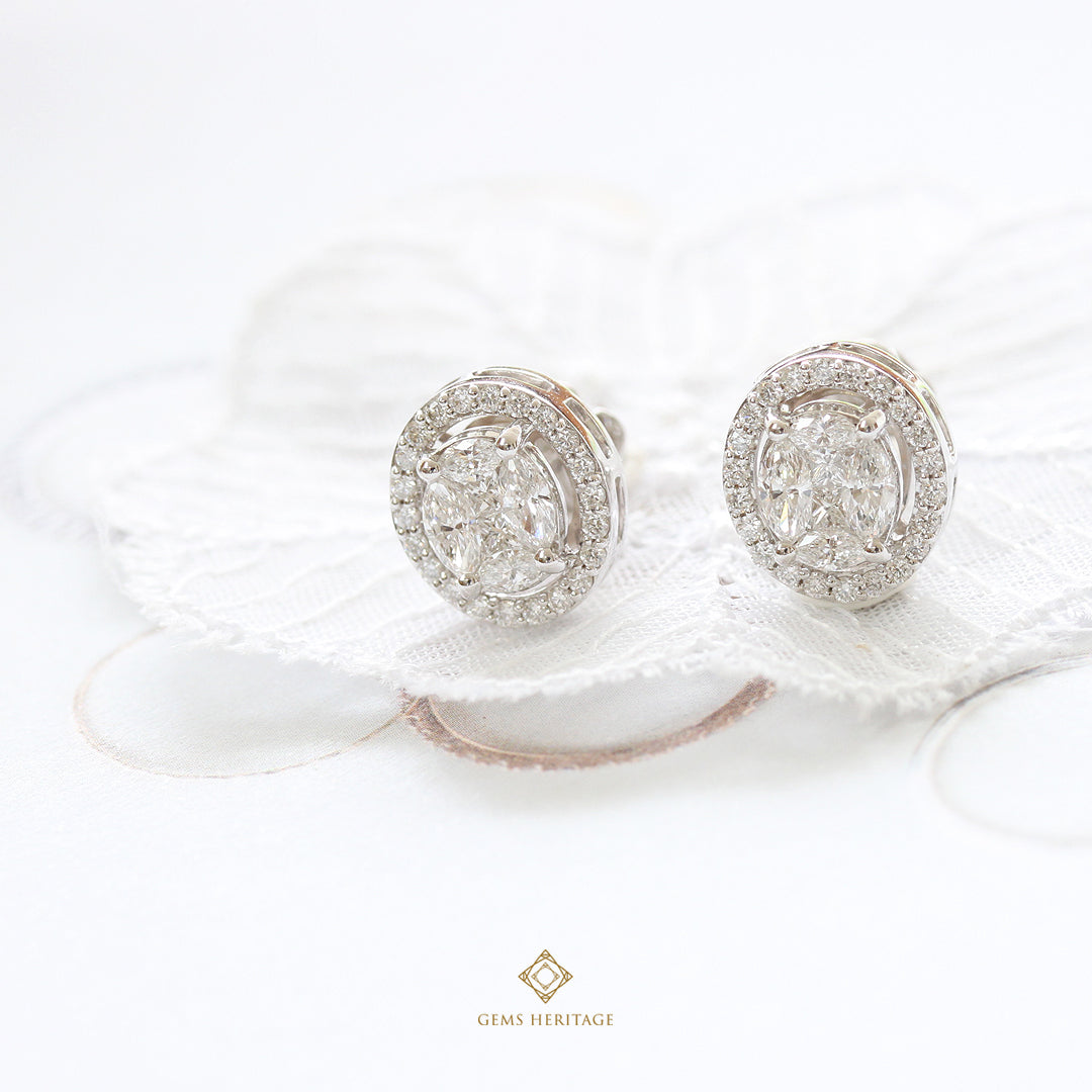 Oval illusion earrings with halo