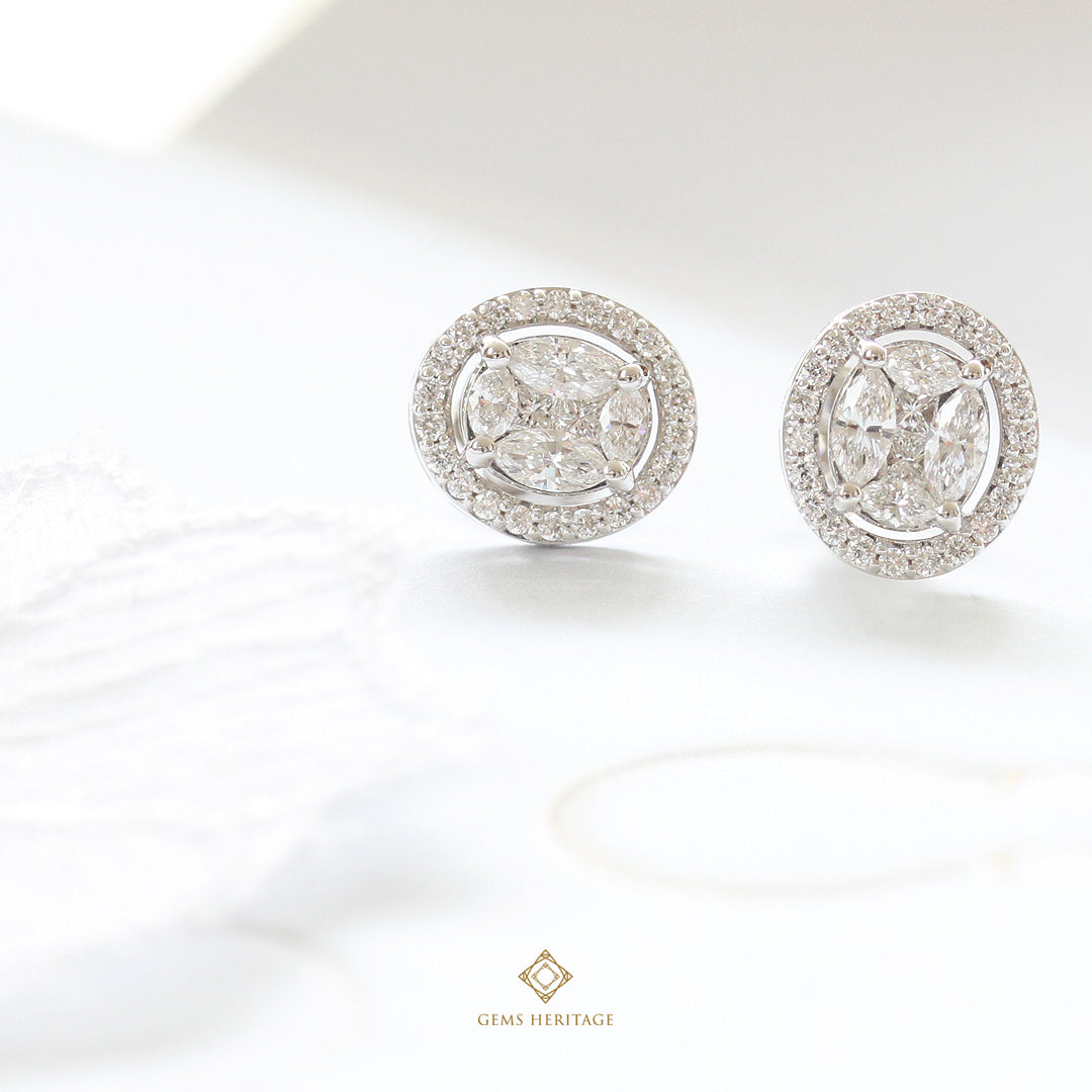 Oval illusion earrings with halo