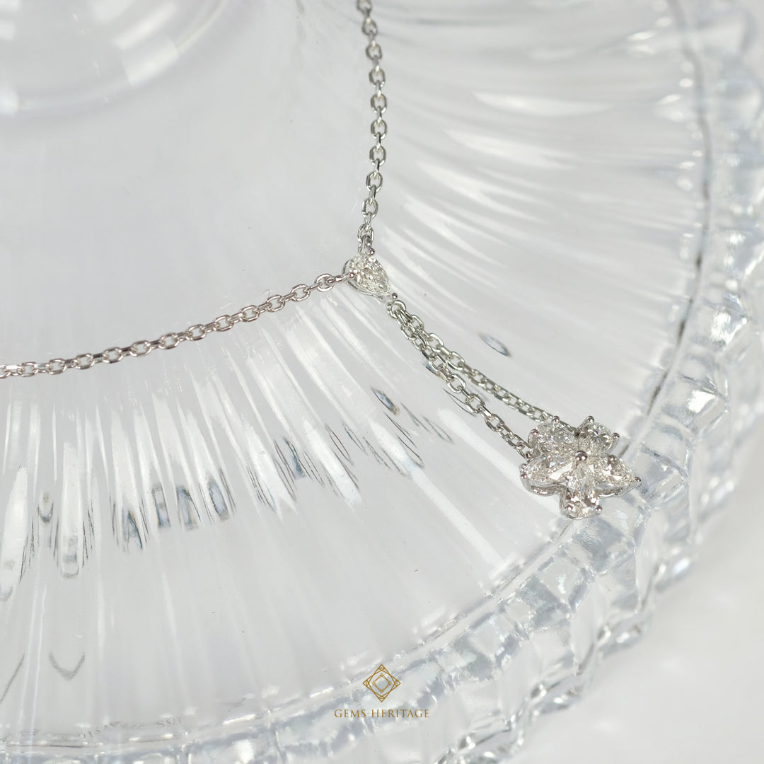 Flower and pear diamond necklace