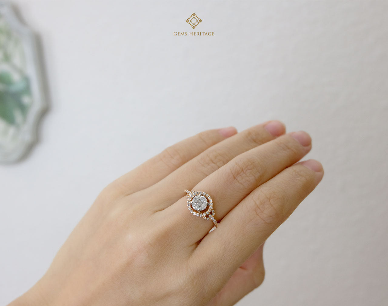 round illusion with halo in pink gold ring (rpg310)