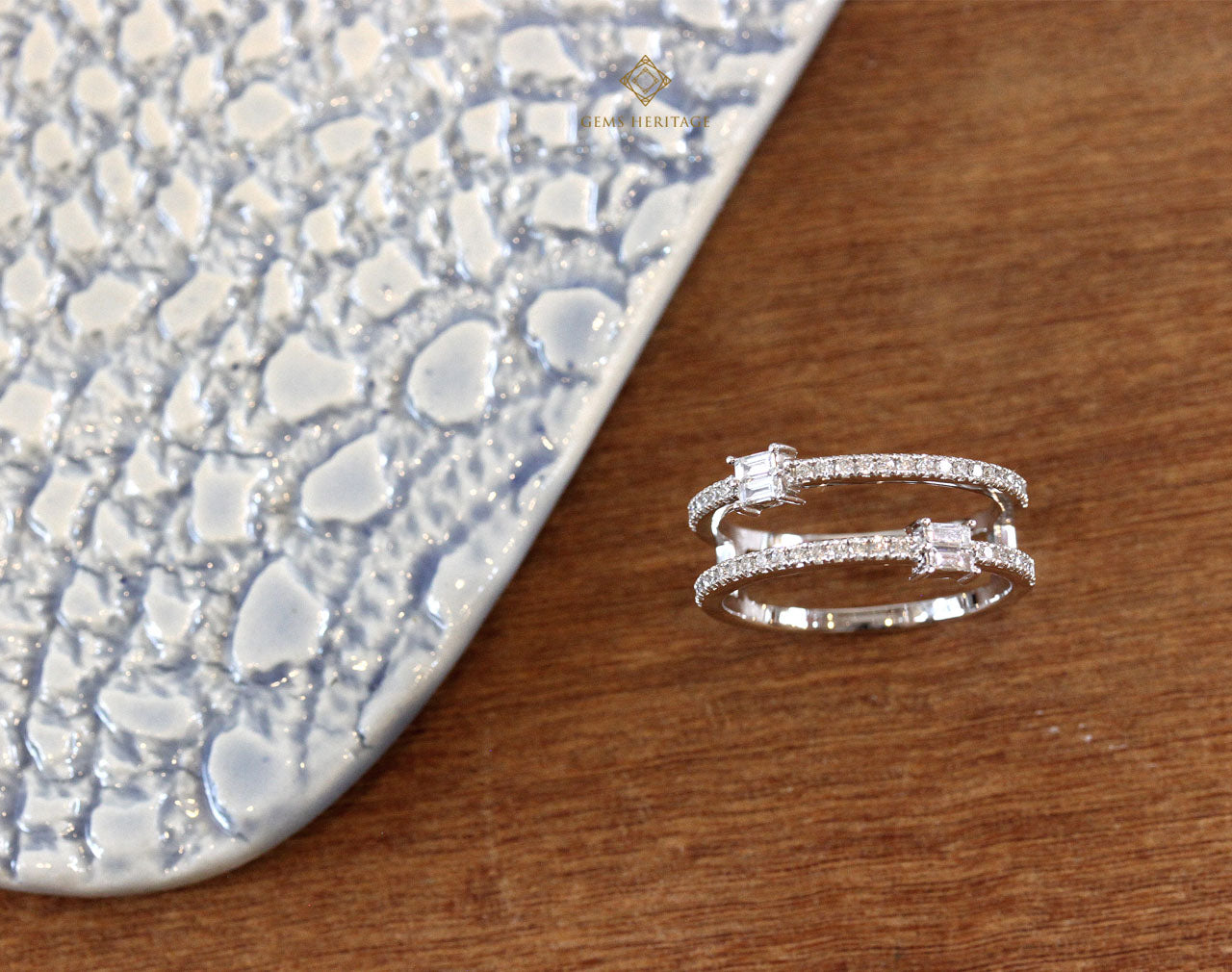 Parallel lines with baguette diamond ring
