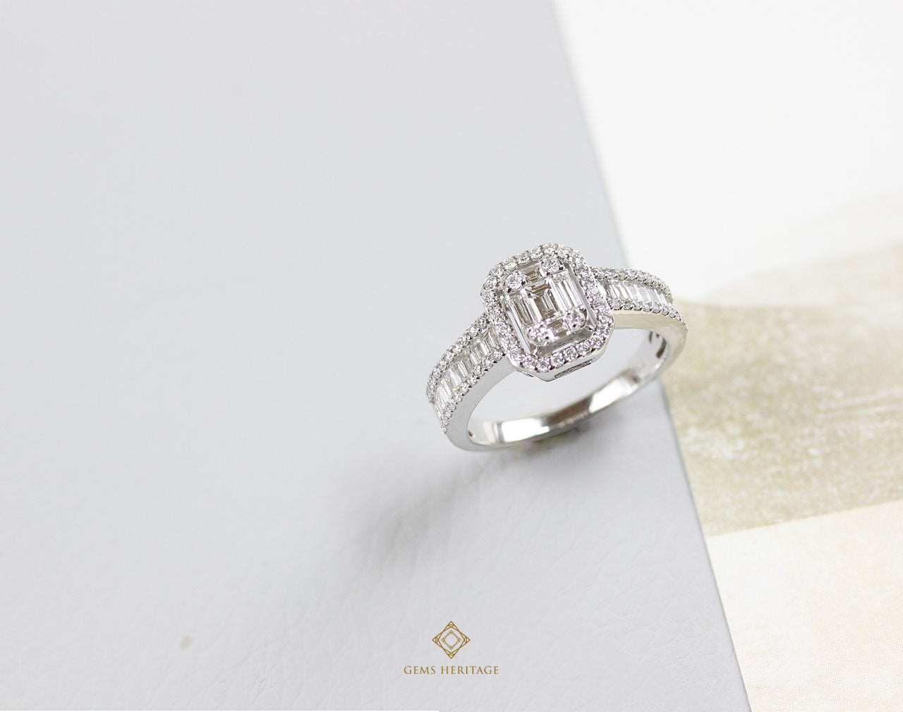 Emerald cut with baguette shank diamond ring (rwg267)