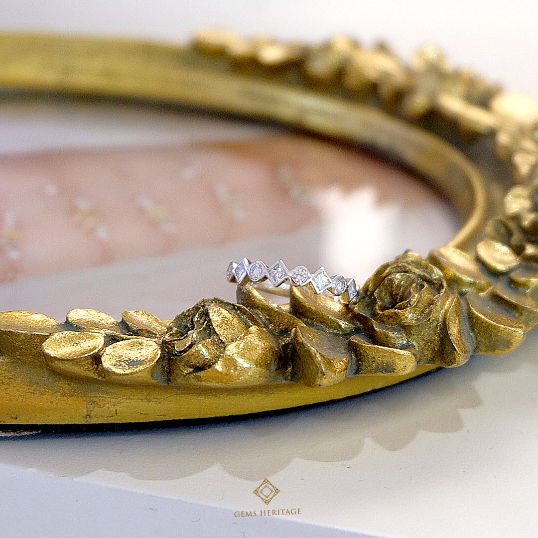 Minimal princess and round cut diamond band ring (rwg433)