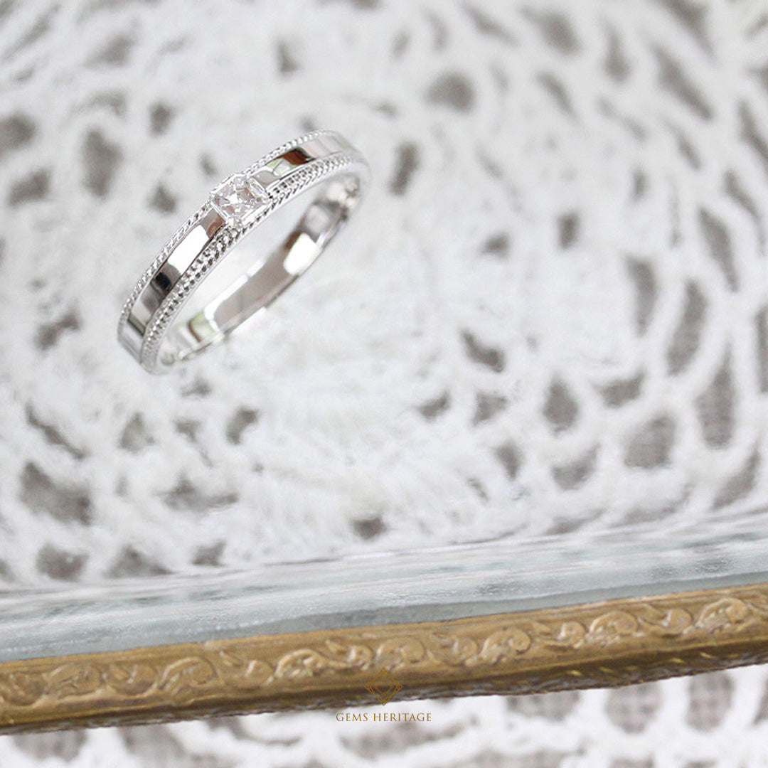 Couple Asscher cut thin comfort wedding ring (rwg472)