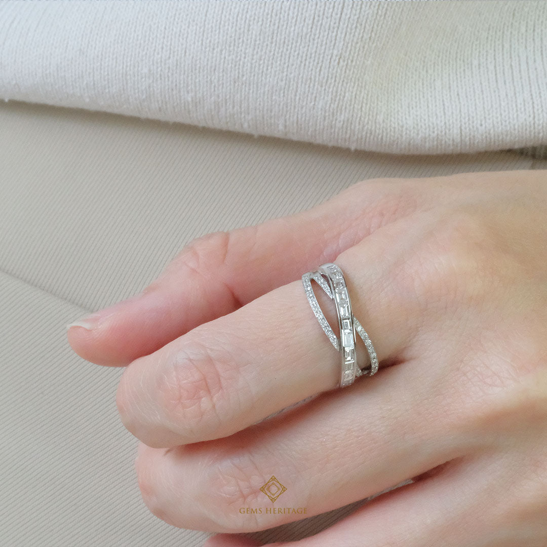 Cross baguette diamond ring (rwg512)