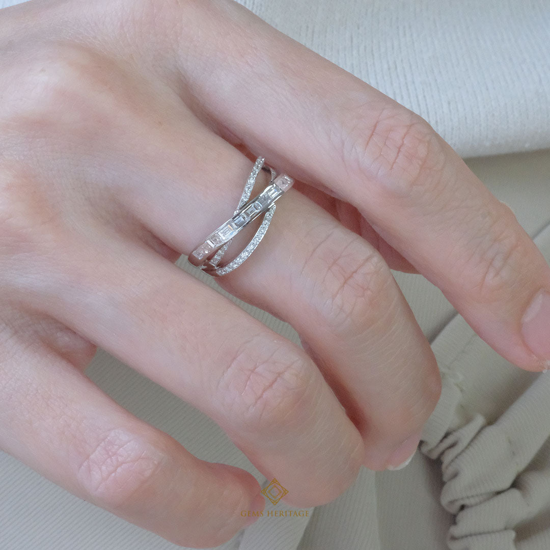 Cross baguette diamond ring (rwg512)